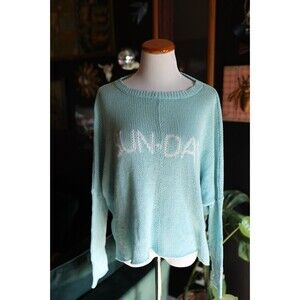 Wooden Ships Paola Buendia Baby Blue Sunday Sun-Day Crew Neck Crop Knit Sweater